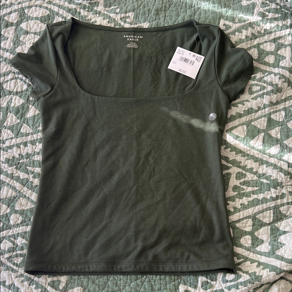 American Eagle Outfitters Olive Scoop Neck Short Sleeve Top